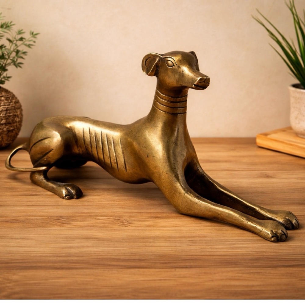 Brass Greyhound Figurine - Mid Century- Sleek Antique-Style Dog Statue